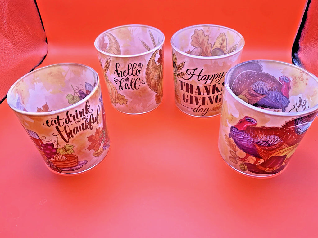 Thanksgiving Candle Holders 4PCS, SHMILMH Glass Votive Candle Holders Tea Lights