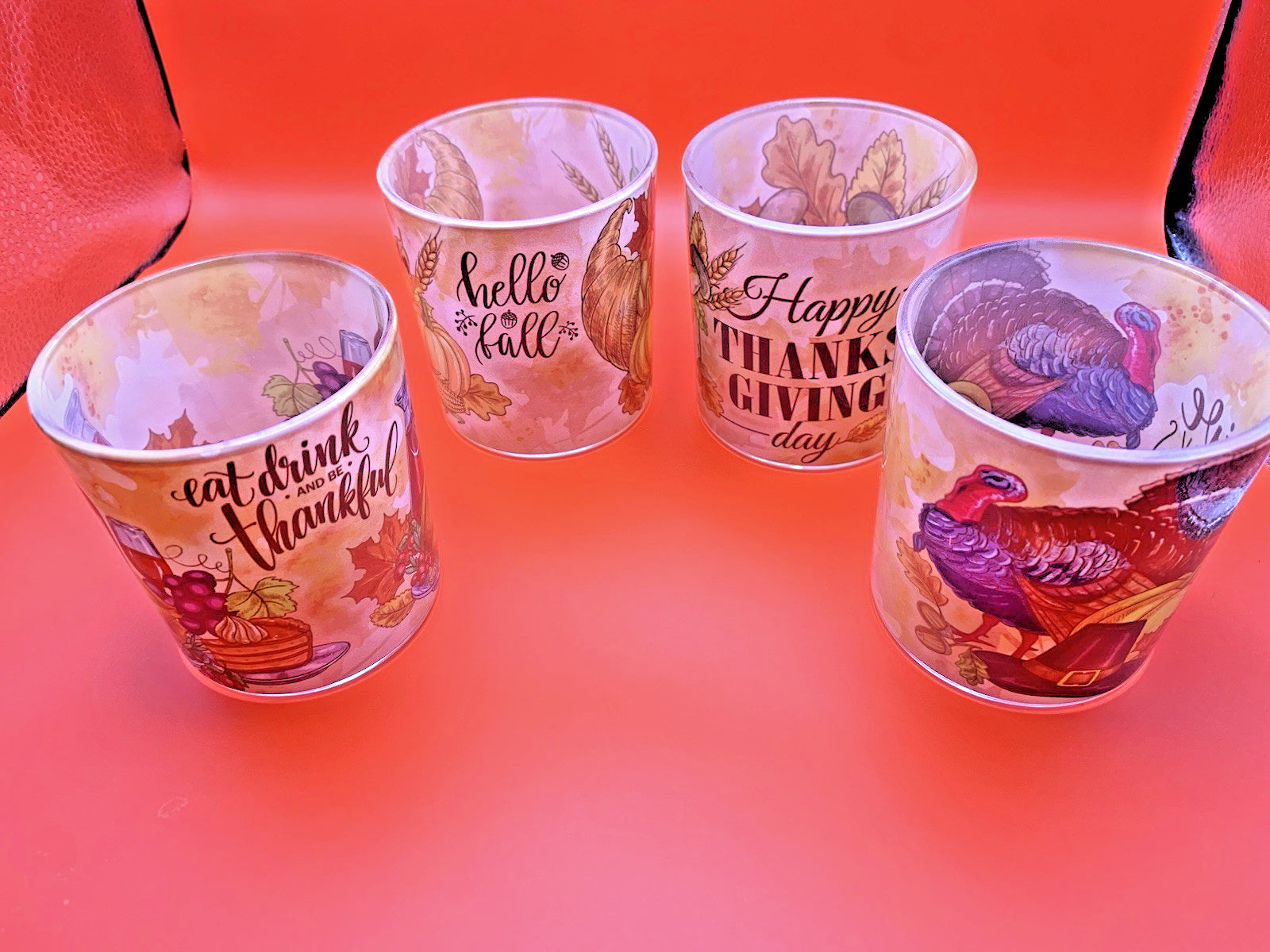 Thanksgiving Candle Holders 4PCS, SHMILMH Glass Votive Candle Holders Tea Lights