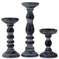 Farmhouse Candle Holders for Pillar Candles， Rustic Wooden Pillar Candles Holder Set of 3 Tall Table Centerpiece Decor Fireplace Mantle（Black）