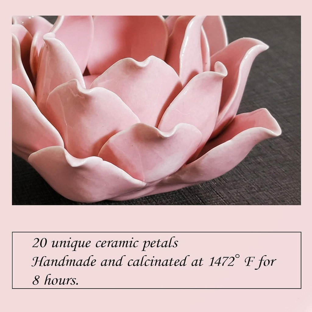 Pink Lotus Flower Candle Holder - Handmade Ceramic Lotus Tealight Candle Holders, Pink Lotus Candle Holders for Home Decoration, 1 Pack