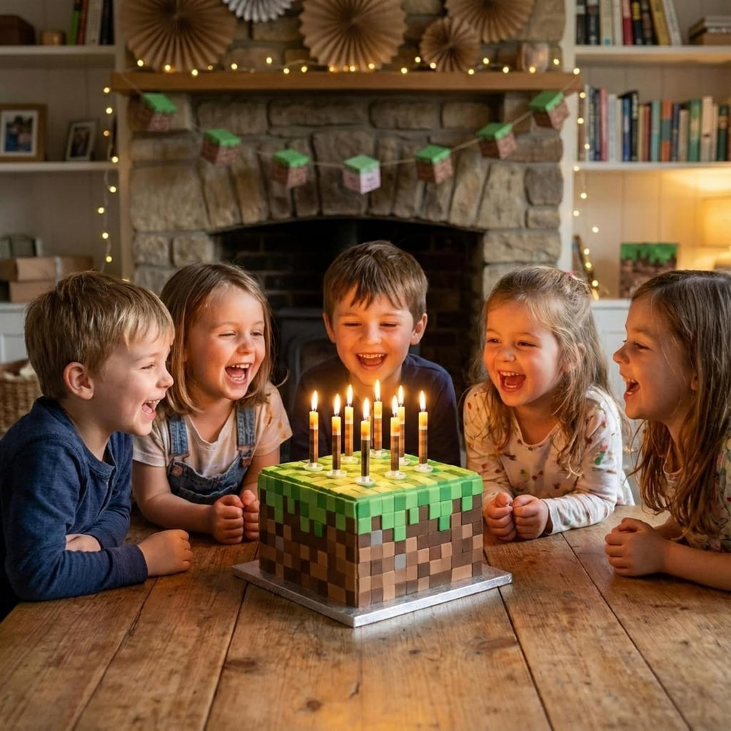 Gamer Birthday Cake Torch Candles | Video Game Happy Birthday Party Decorations for Kids | Birthday Cake Toppers Party Supplies Decor for Boys and Girls | Pack of 9 Wax Free Cake Protection and Spikes