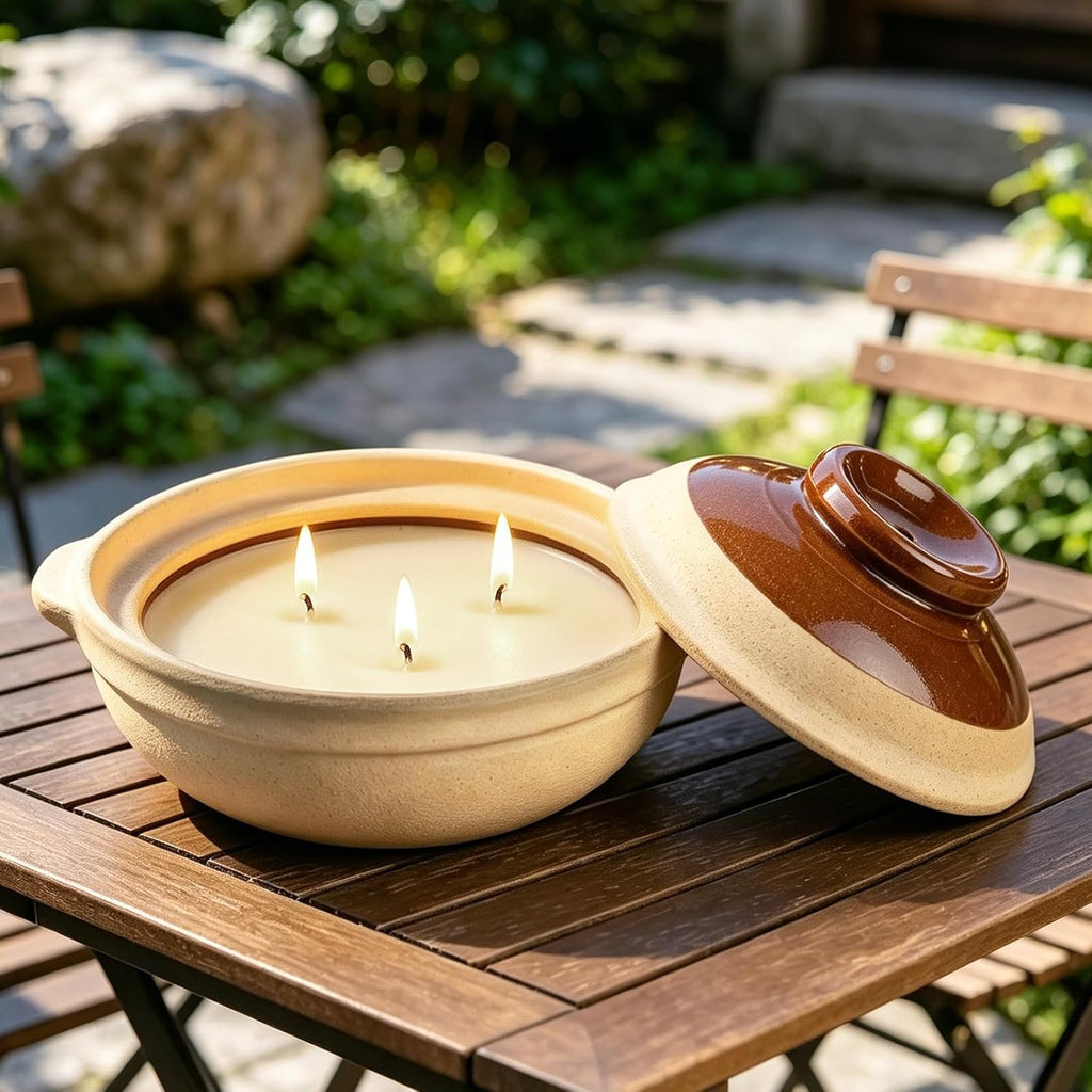 Citronella Candles Outdoor, 3-Wick Citronella Candles for Patio with Lid, Large Long Lasting Soy Wax Lemongrass Ceramic Outdoor Candle for Camping Backyard Garden Balcony Deck Indoor Home Gatherings