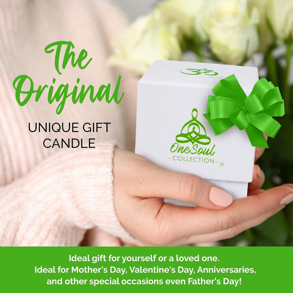White Tea Ginger Aromatherapy Scented Candles, Luxury Spa Lemony Citrus Yoga Candles for Home Scented with Om Design, Hand-Poured Soy Candles, 50 Hours Burning Time, 7.6 Oz. -