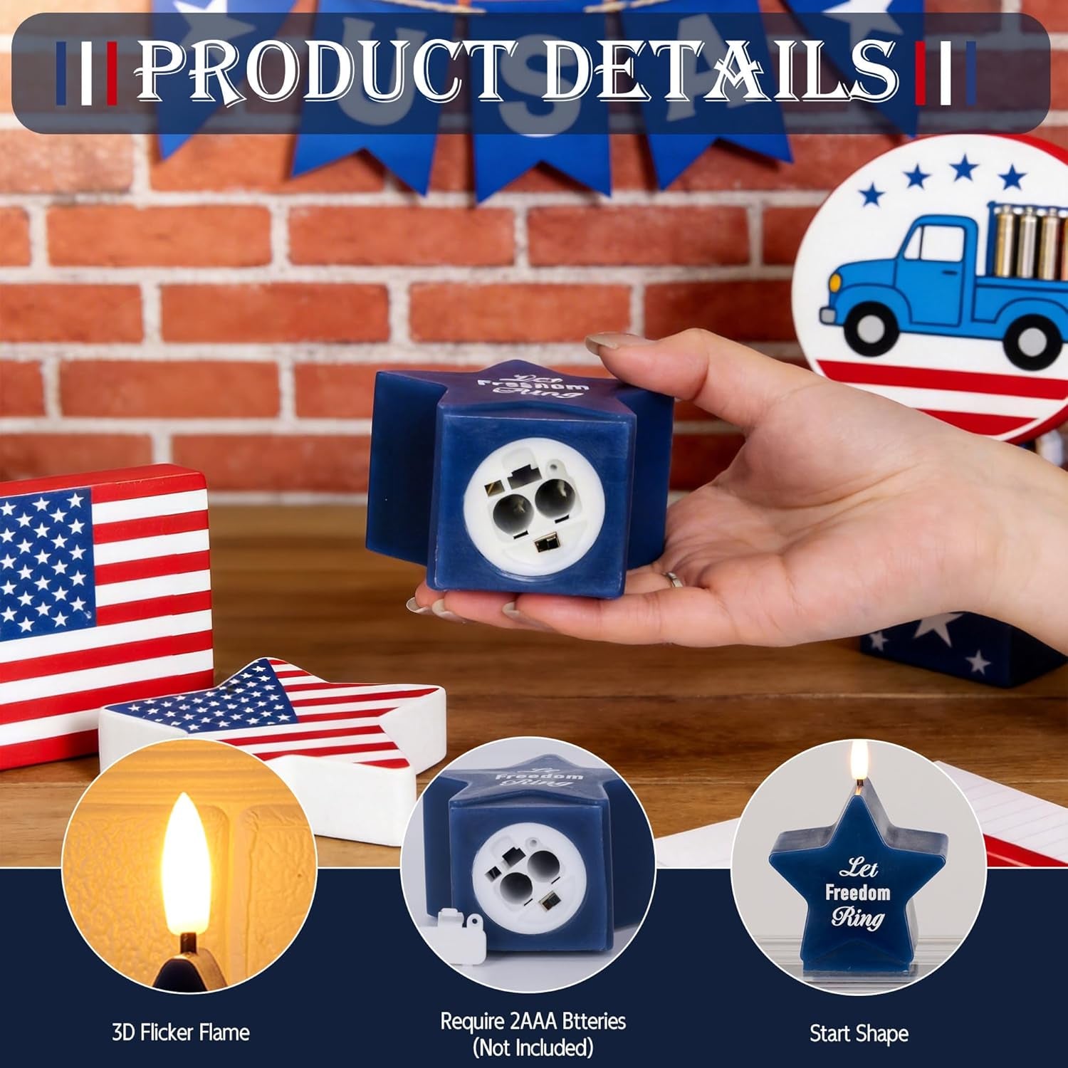 4Th of July Star Shaped Flameless Candles with Remote and Timer, Real Wax Red White and Blue LED Candles, 250Th Anniversary Patriotic Battery Operated Fourth of July Decor Set