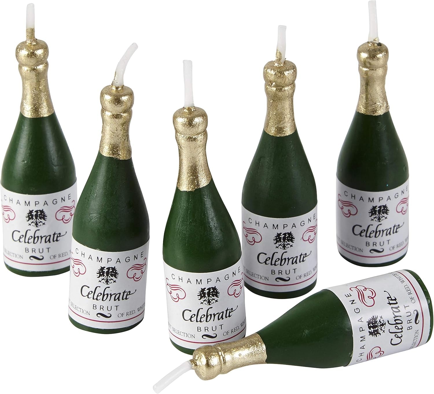 Champagne Bottle Candles for Cake Decorations, Birthday Candles with 2 In. Height, Birthday and Party Cake Candles, 6-Count, Wax