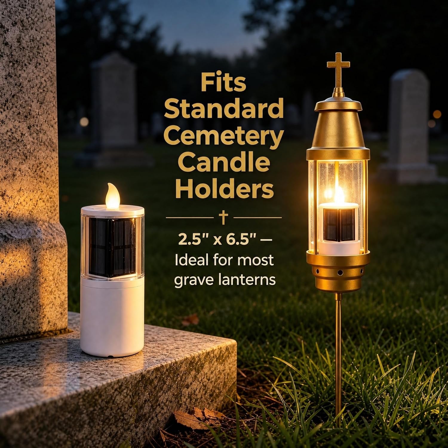 Solar Candles for Cemetery, 2.5"X6.5" Dusk to Dawn Memorial Grave Candle, Outdoor Waterproof Eternal Flame for Gravesite, Permanent Replacement for Traditional 7-Day Burning Candle (Set of 4)