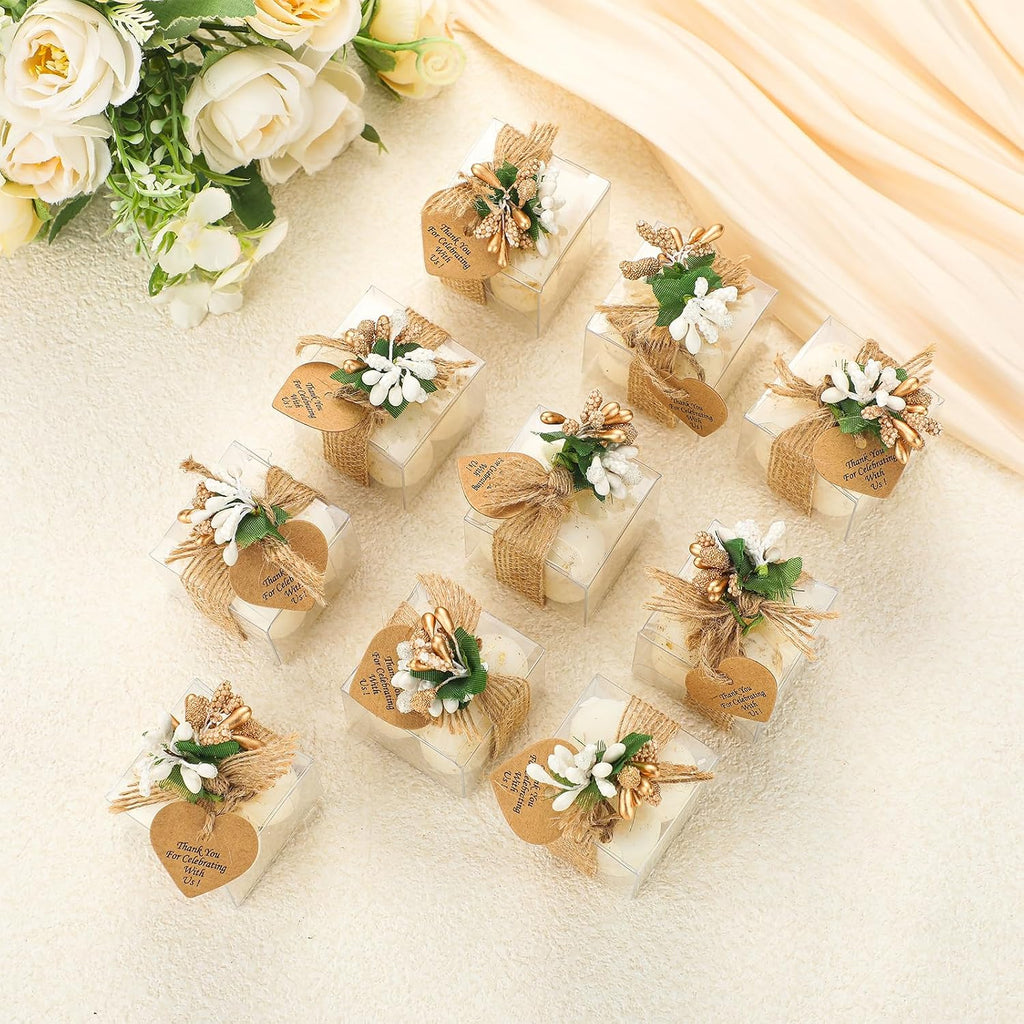 Mini Bubble Candles Wedding Favors Gifts for Guests 1.57" X 1.38" Bubble Candles with Cards Dried Flowers DIY Gift Set for Baptism Party Bridal Shower Thank You Gifts(Gold Foil,30 Sets)