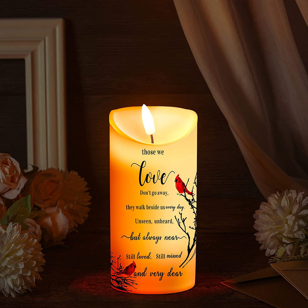 Memorial Candles Sympathy Gifts LED Flameless Cardinal Bereavement Candles for Loss of Loved One Sympathy Cardinal Gifts Battery Candle for Prayers(Simple Style)