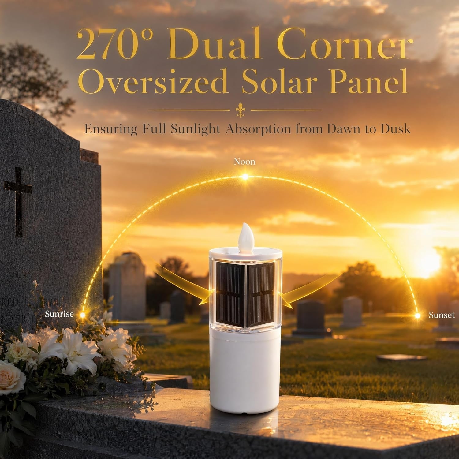Solar Candles for Cemetery, 2.5"X6.5" Dusk to Dawn Memorial Grave Candle, Outdoor Waterproof Eternal Flame for Gravesite, Permanent Replacement for Traditional 7-Day Burning Candle (Set of 4)