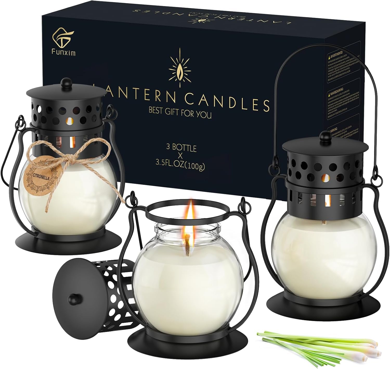 Citronella Candles Outdoor 3 Pack, Vintage Metal Lantern Soy Wax Candles, Long Burning Scented Patio & Camping Candles, Summer Outdoor Decor Gift for Women (3 X 3.5 Oz)