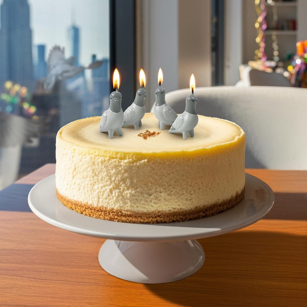 Flock Party Pigeon Candles, Set of 4 Pigeon Party Candles, 2 Inch Tall, Bird Lover and City-Inspired Birthday Celebration Decor