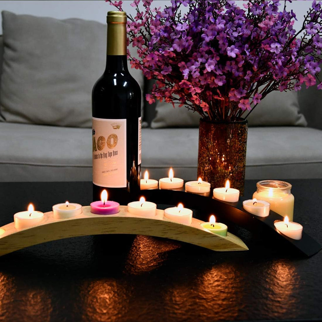 Wooden Bridge Candle Holders 15 Inch in Length, Long Tea Light Candle Holders Bar, 7 Candle Seat-Black