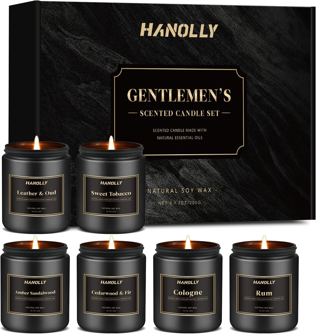 Mens Scented Candle Gift Set, 6 Pack Candles for Men, Gifts for Father, Dad, Husband or Boyfriend, Soy Candles for Home Scented, 42 Oz Long Lasting Aromatheraspy Candle, Maculine Jar Candle Kit