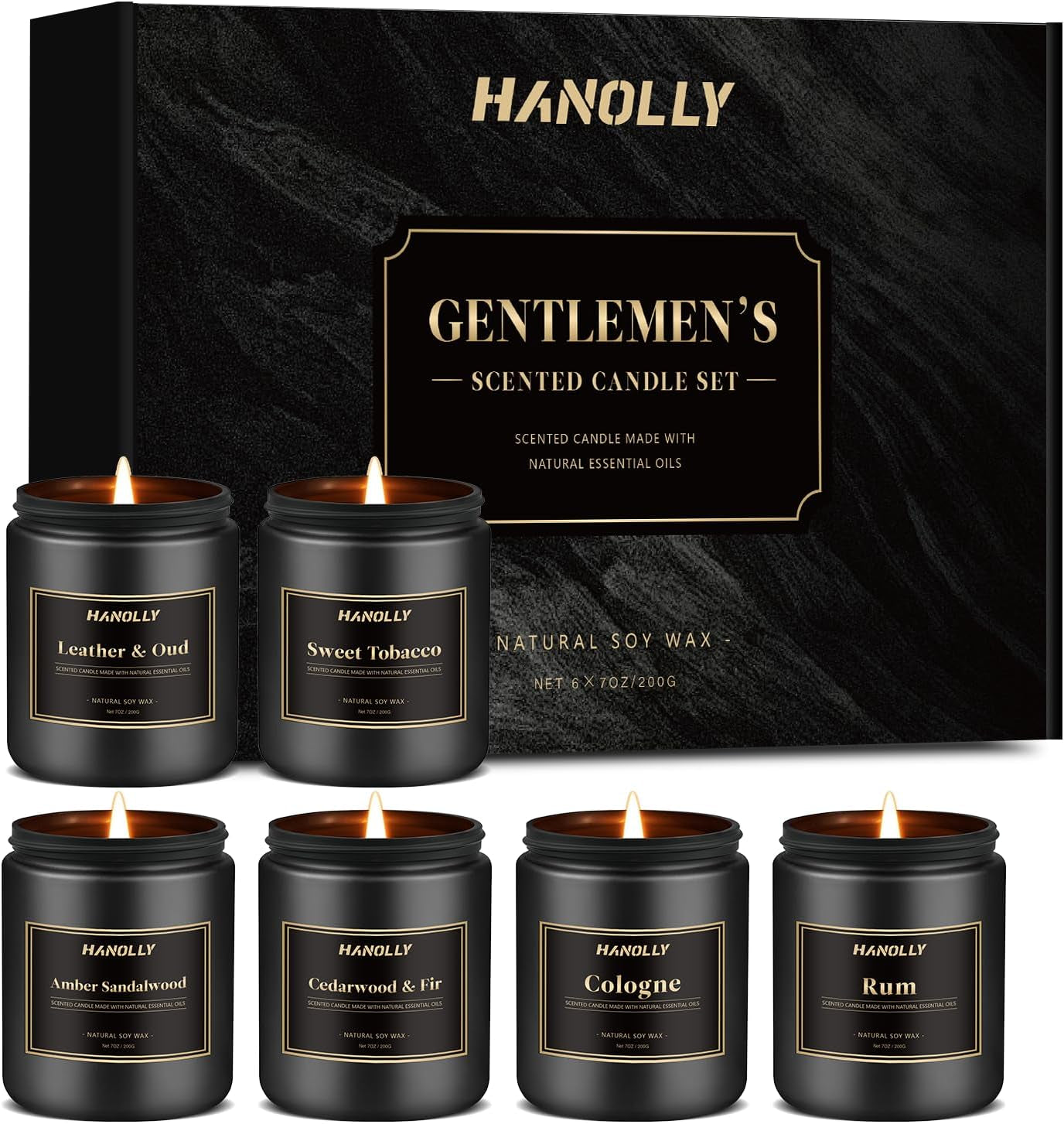 Mens Scented Candle Gift Set, 6 Pack Candles for Men, Gifts for Father, Dad, Husband or Boyfriend, Soy Candles for Home Scented, 42 Oz Long Lasting Aromatheraspy Candle, Maculine Jar Candle Kit