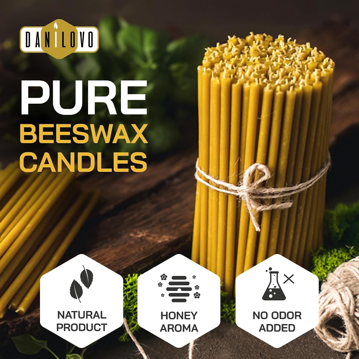 Thin Taper Beeswax Candles - Honey-Scented, Decorative Candles Ideal for Birthday Decoration or Church Prayers - Yellow Drip Free, Tall & Smokeless Pack of 50 Pcs, 6.4 X 0.22 Inch