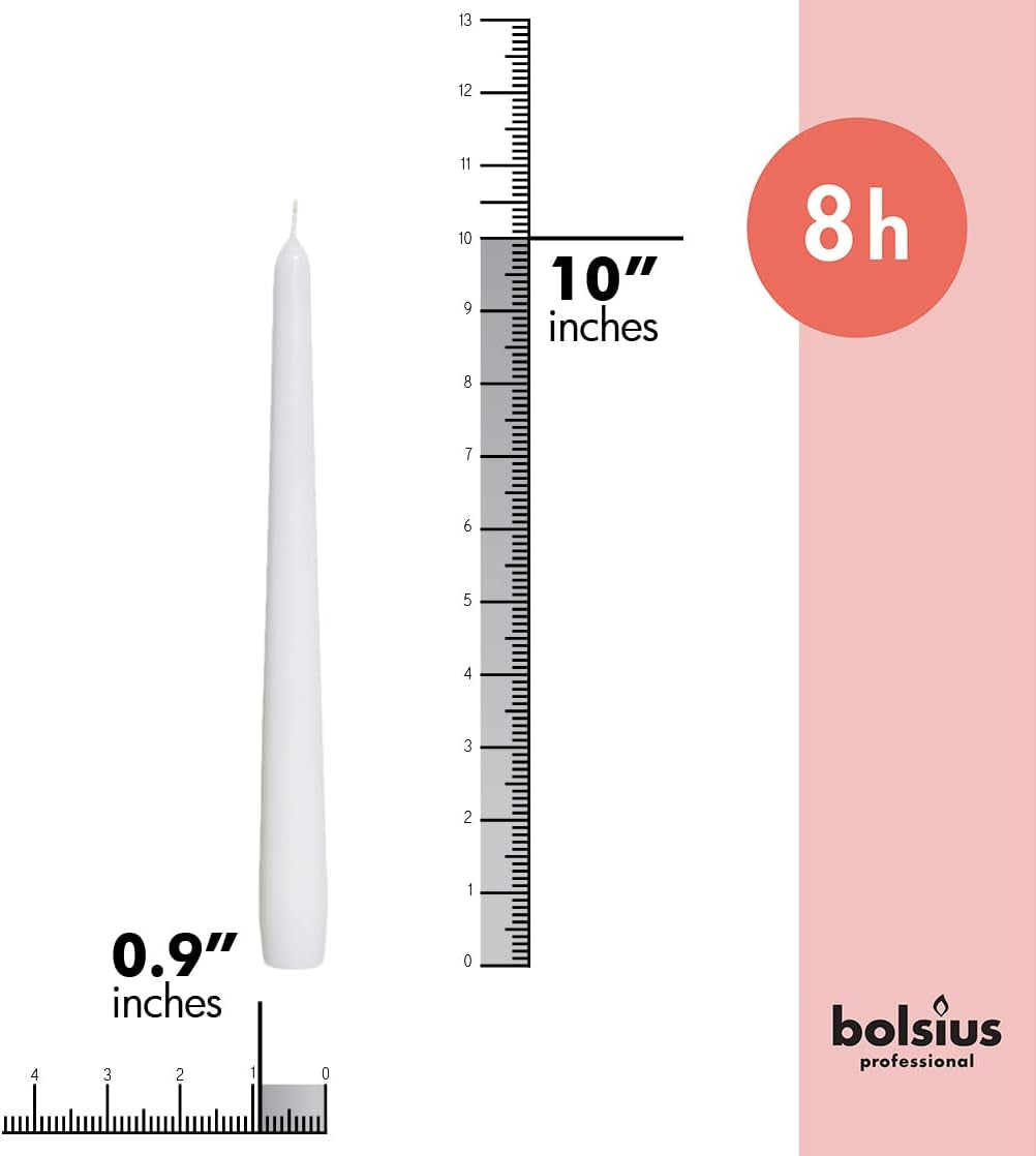 Unscented 10 Inch Dinner Candles, 10 Pack - 8 Hour European Quality Smokeless Dripless Taper Candles for Home Décor