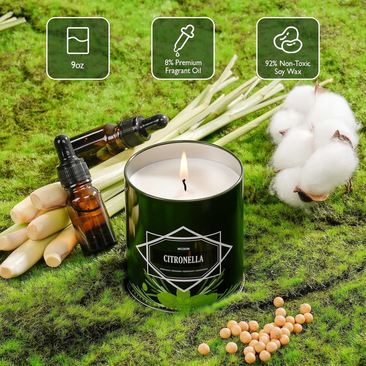 Citronella Candles Outdoor 4-Pack, Total 36Oz Citronella Candles for outside Patio, Camping & Garden, Summer Gifts for Indoor Home Scented, 50-Hour Burn Time, 9 Ounce Each