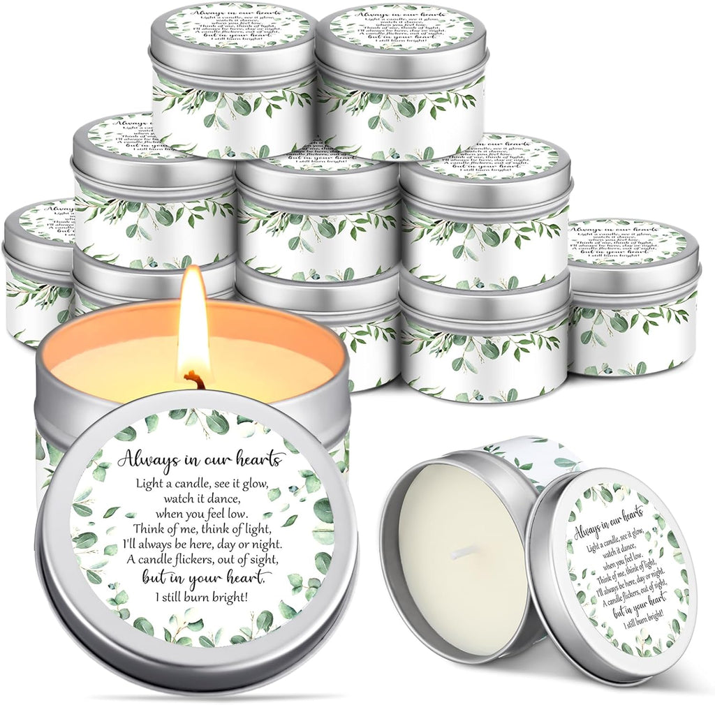 24 Pcs Celebration of Life Decorations Funeral Memorial Candles Funeral Keepsakes Favors for Guests Sympathy Candle for Loss of Loved One Bereavement Gifts(White,Greenery)
