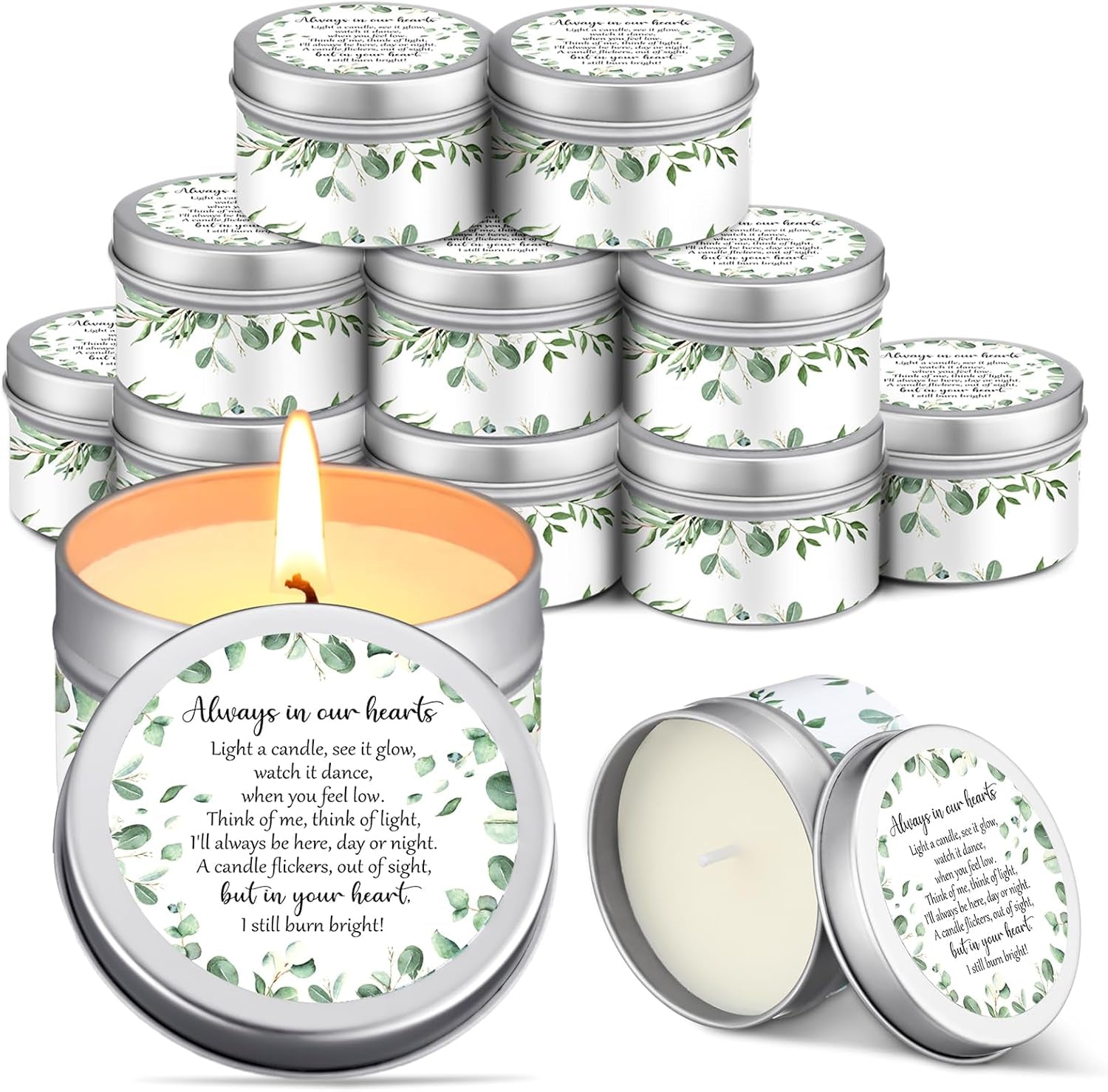 24 Pcs Celebration of Life Decorations Funeral Memorial Candles Funeral Keepsakes Favors for Guests Sympathy Candle for Loss of Loved One Bereavement Gifts(White,Greenery)