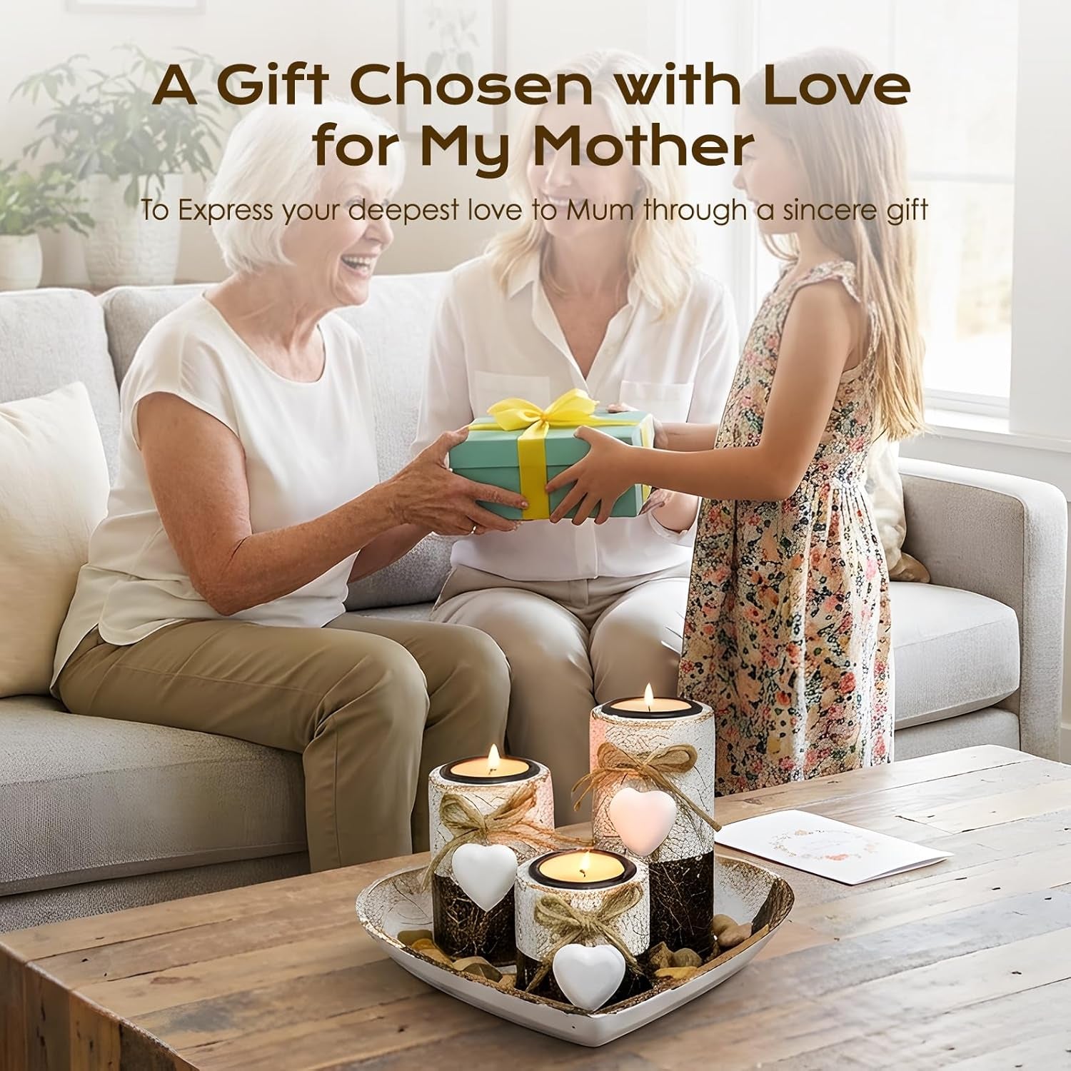 Farmhouse Candle Holders 3 Pack Rustic Wooden Pillar Candle Holder with Heart Tray and Stones Tealight Candles Holders Farmhouse Centerpiece for Coffee Table Mothers Day Valentines Home Decor