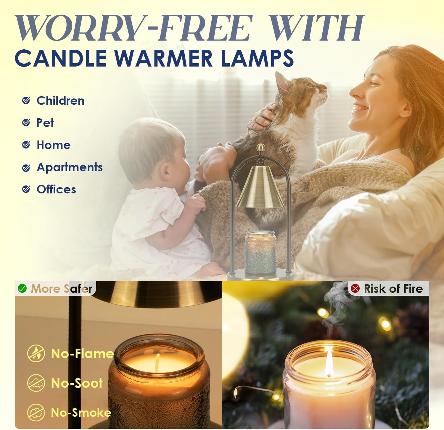Candle Warmer Lamp with Timer, Electric Brass Light for Dimmable Wax Melts and Candle Jars, Bedroom Lamp Gifts for Women Home Decor (2 Bulbs)