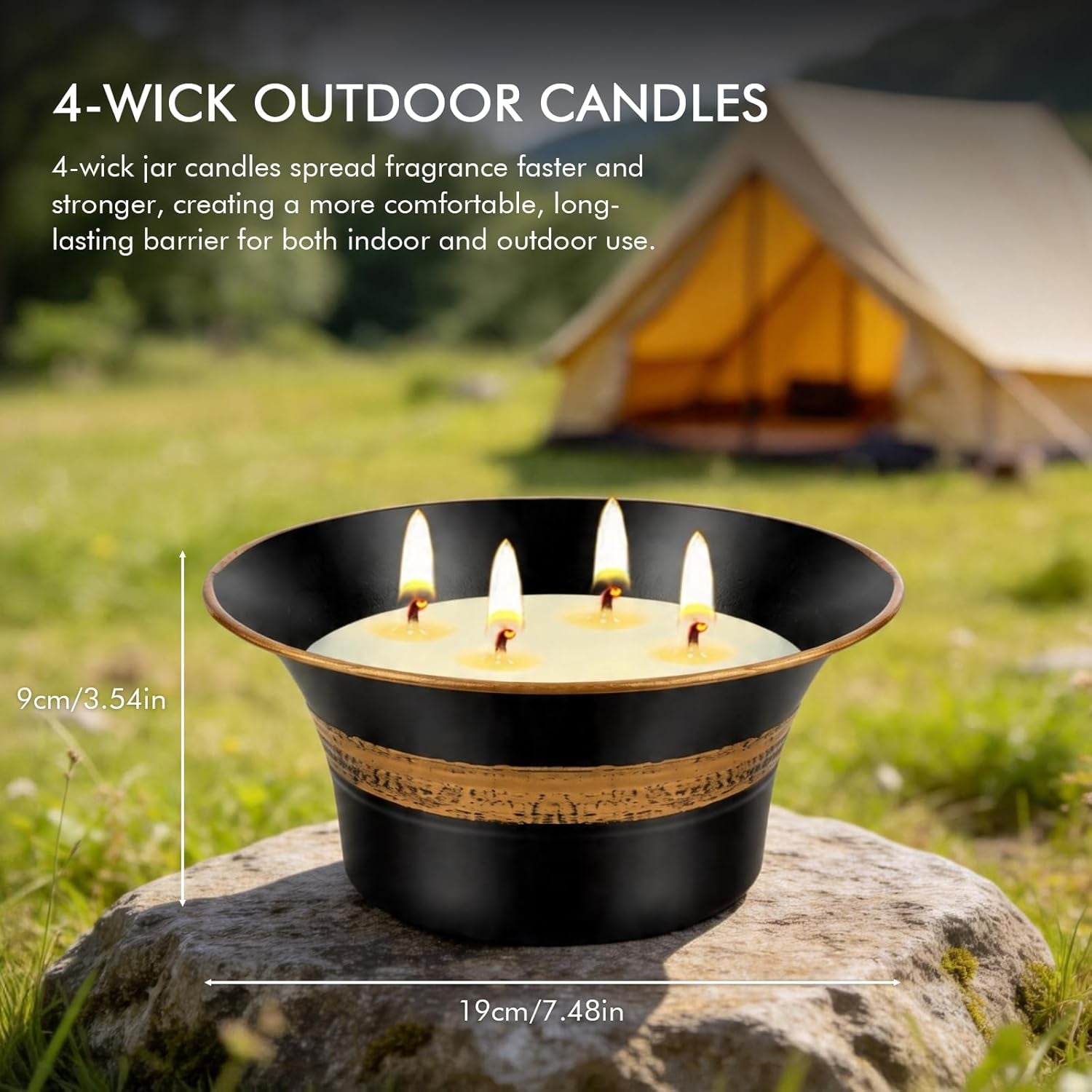 Citronella Candles Outdoor, 4 Wick Large Citronella Candle, 90 Hours Long Lasting Burn, 18 OZ Natural Soy Wax Candles for Patio, Backyard, Camping, Deck, Balcony, Garden, Indoor and Summer Parties