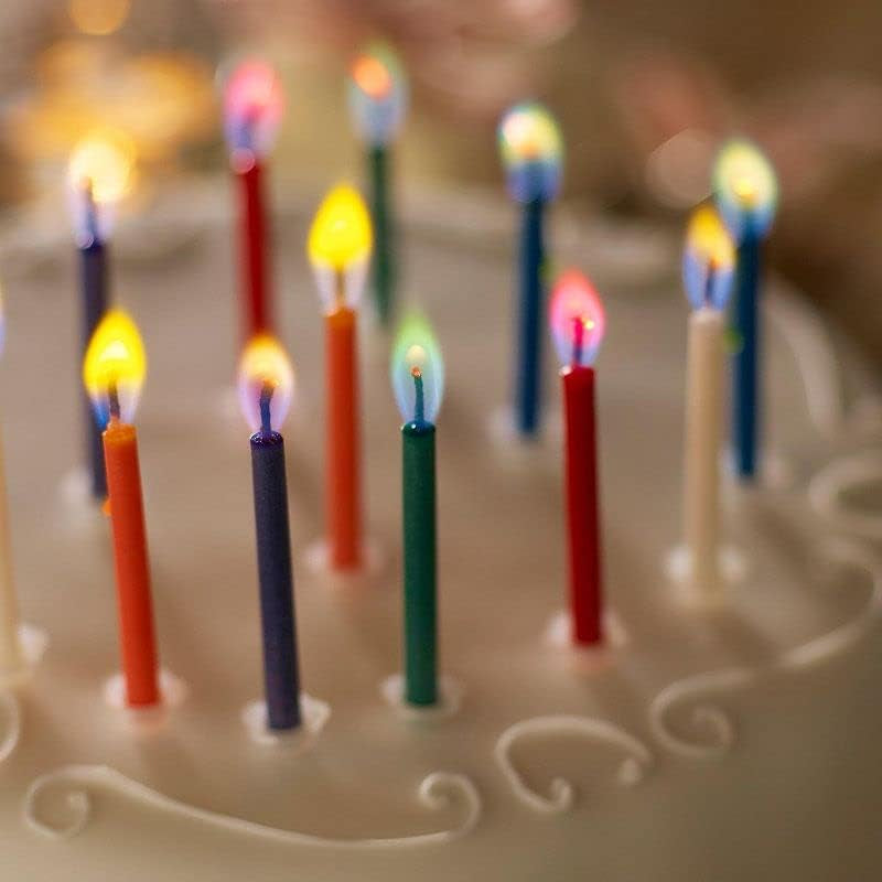 Amazing  Multicolor Happy Birthday Candles and Holders (12 Count),Unscented