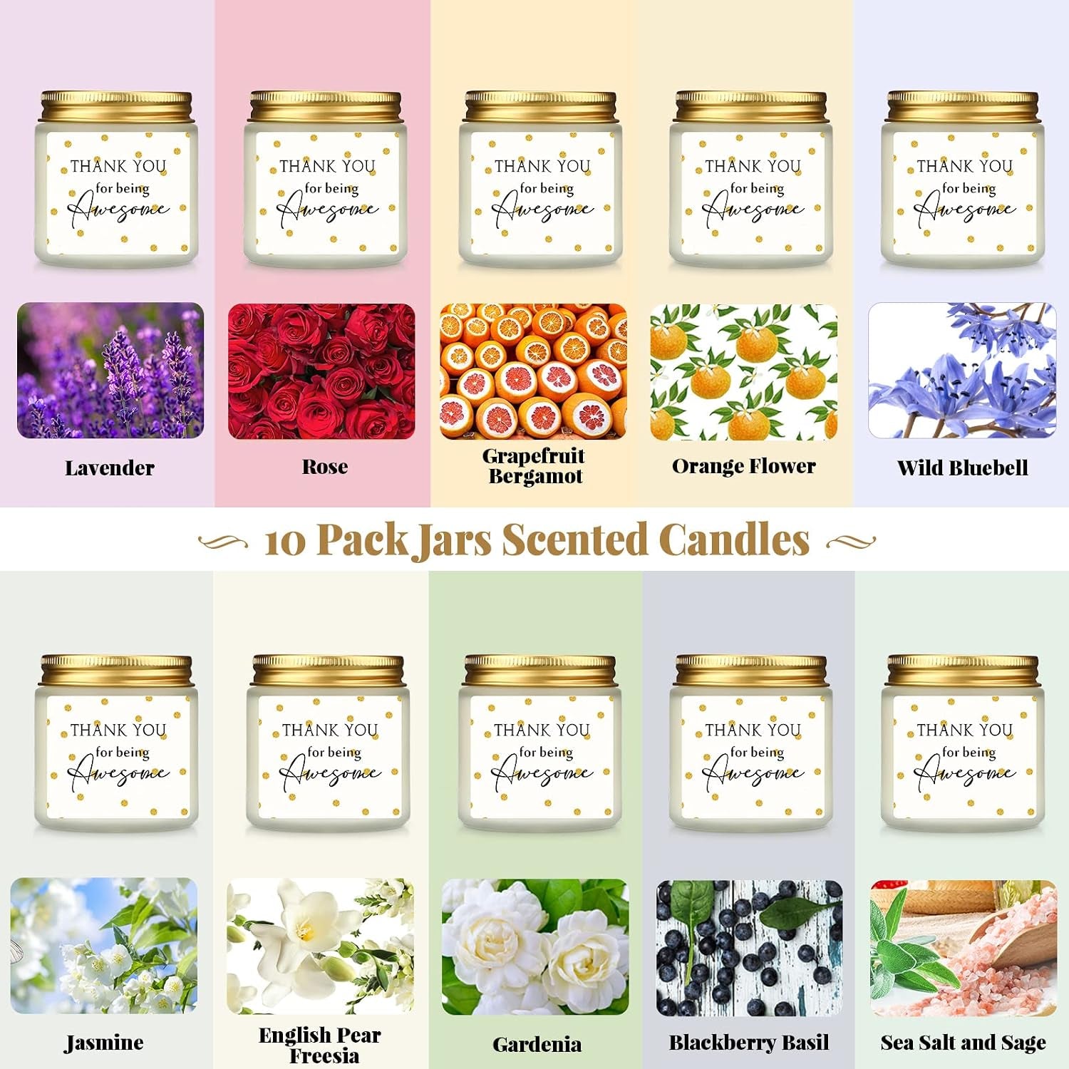 10 Pcs Thank You Candles Bulk Employee Teacher Appreciation Gift Thank You for Being Awesome Inspirational Candles for Women Secretary Volunteer CNA Nurses Coworker(Fresh)