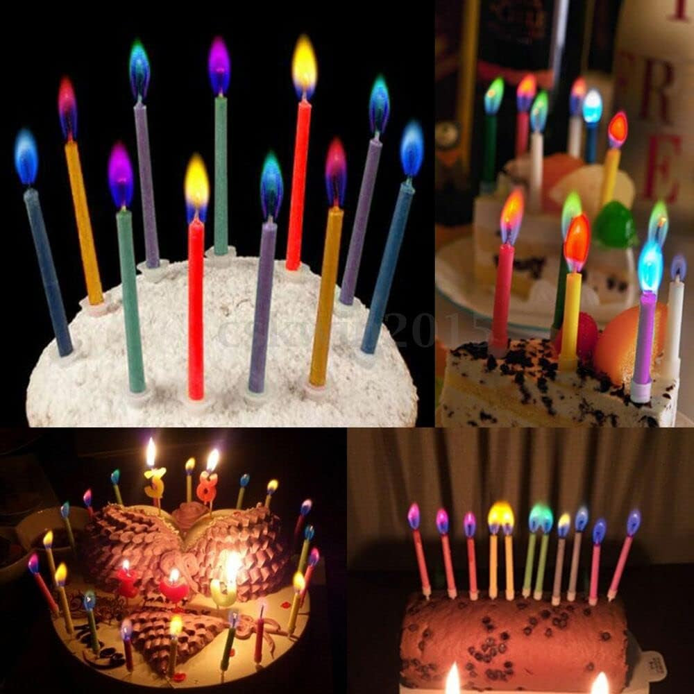 Amazing  Multicolor Happy Birthday Candles and Holders (12 Count),Unscented