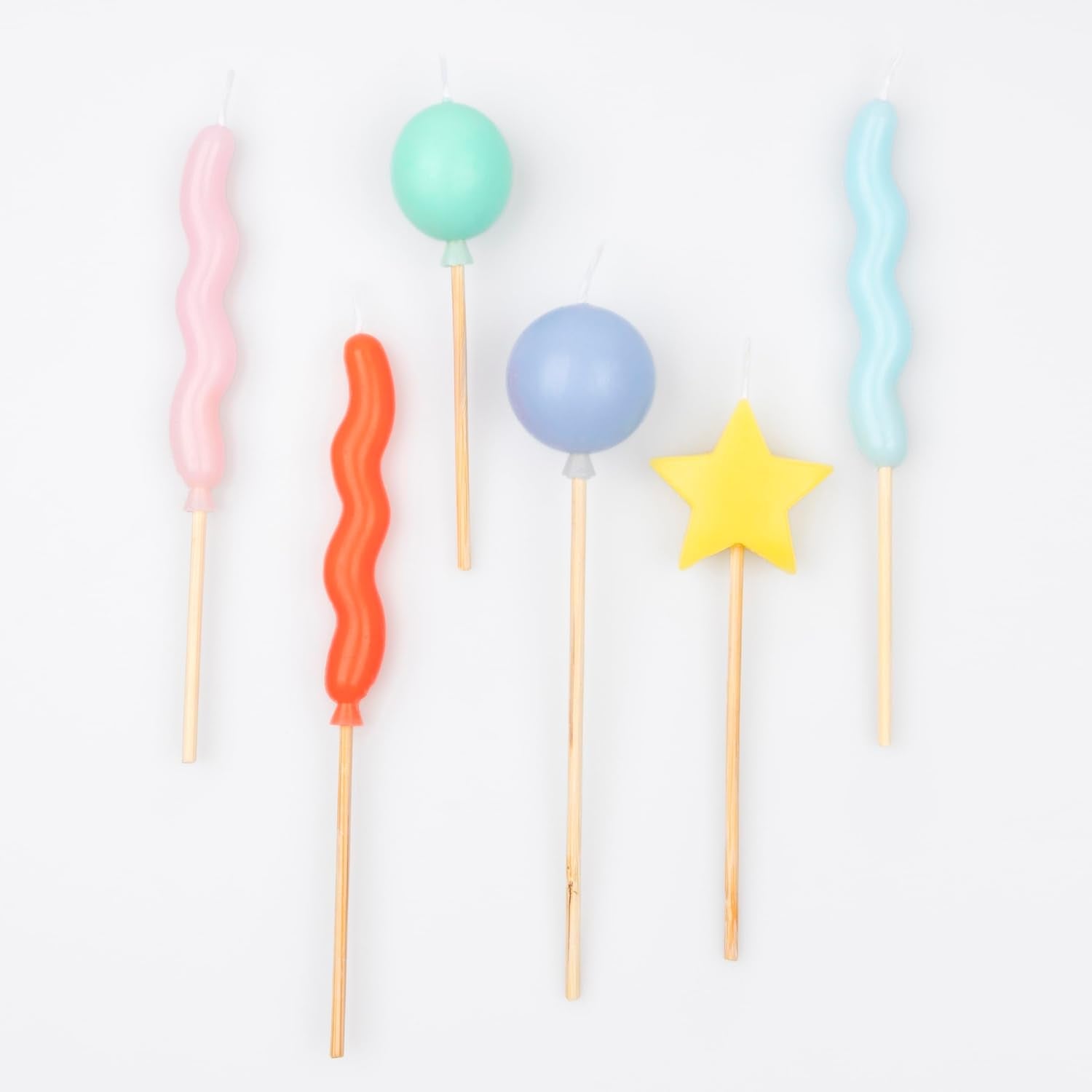 Balloon Candles (Pack of 6), Birthday Cake Candles, 6 Fun Designs & Colors, 4.5" Tall, Unscented