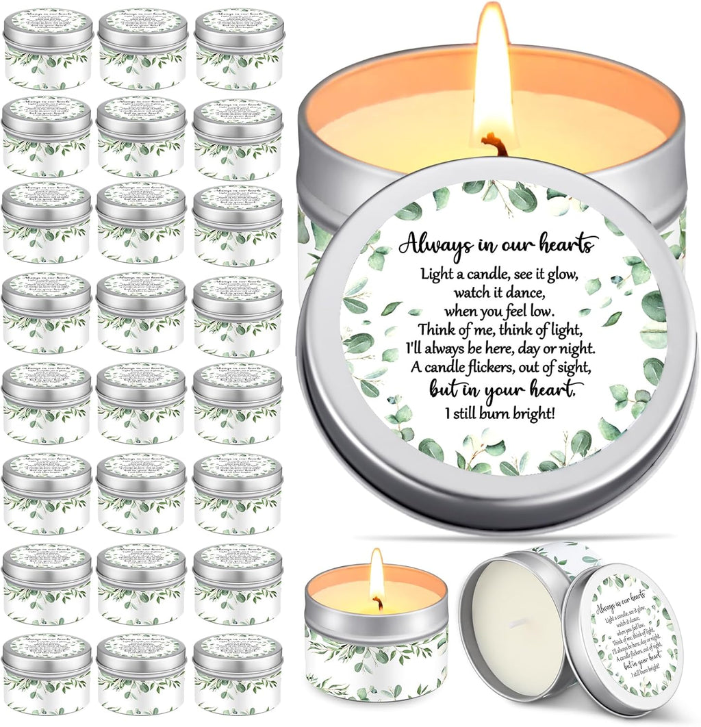24 Pcs Celebration of Life Decorations Funeral Memorial Candles Funeral Keepsakes Favors for Guests Sympathy Candle for Loss of Loved One Bereavement Gifts(White,Greenery)