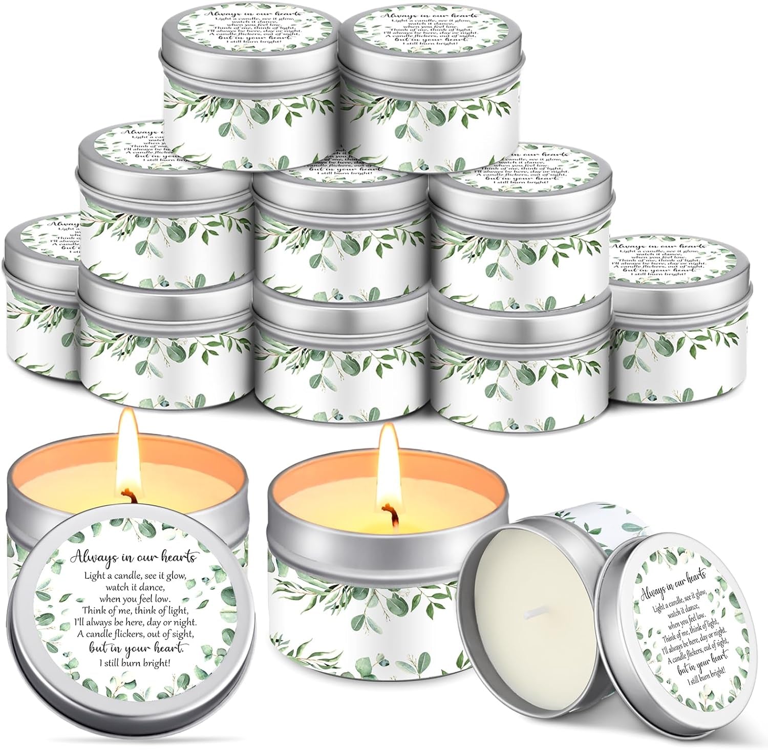 24 Pcs Celebration of Life Decorations Funeral Memorial Candles Funeral Keepsakes Favors for Guests Sympathy Candle for Loss of Loved One Bereavement Gifts(White,Greenery)