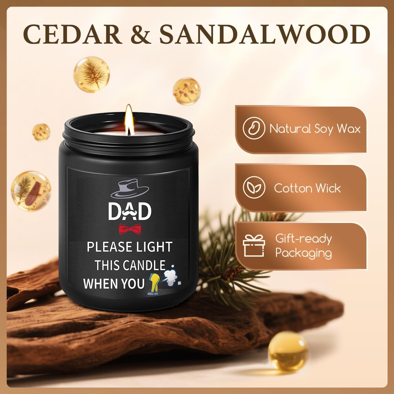 Gift Ideas for Dad - Fathers Day Christmas Birthday Gifts from Daughter Son, Funny Fart Candle Keychain for Dad