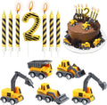 Number 2 Construction Birthday Candles, 12 Pcs Construction Cake Toppers Set, Digger Cake Topper for Birthday Anniversary Party Cake Decorations