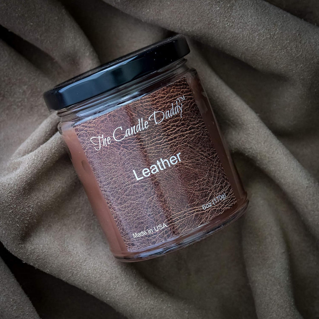 Leather Candle- 6 Oz Jar Candle - up to 40 Hour Burn Time