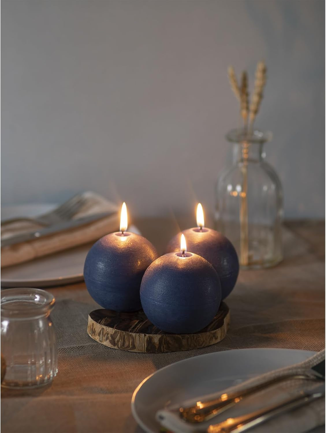 Set of 3 round Candles Ball 3 Inch - Royal Blue Spheres - Perfect as Wedding Decor and as Spheres for Home Decor - Long Burning Unscented Smokeless Dripless Navy Blue Candles