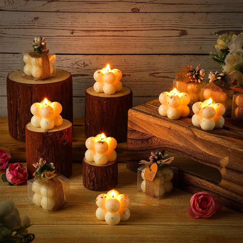 Mini Bubble Candles Wedding Favors Gifts for Guests 1.57" X 1.38" Bubble Candles with Cards Dried Flowers DIY Gift Set for Baptism Party Bridal Shower Thank You Gifts(Gold Foil,30 Sets)