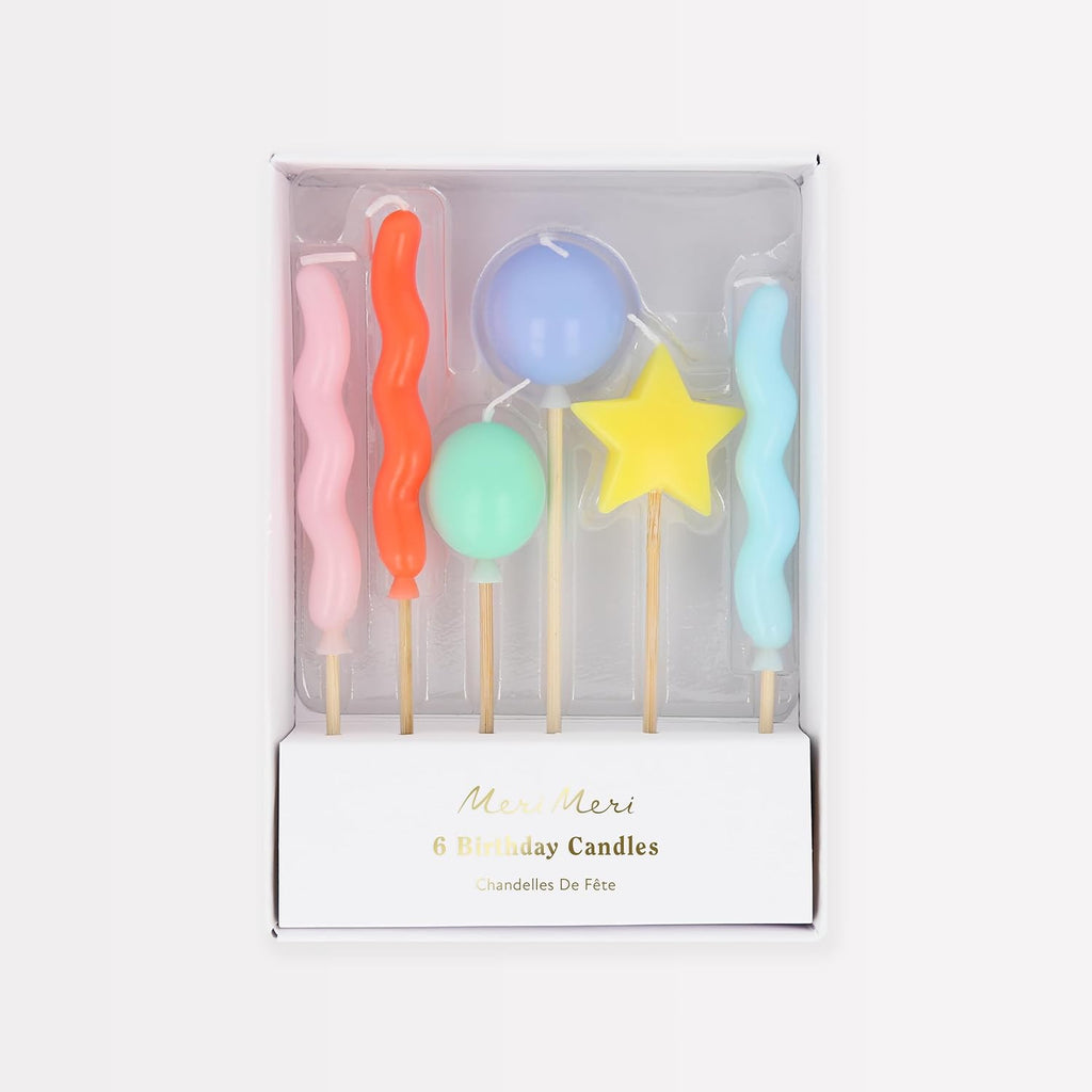 Balloon Candles (Pack of 6), Birthday Cake Candles, 6 Fun Designs & Colors, 4.5" Tall, Unscented