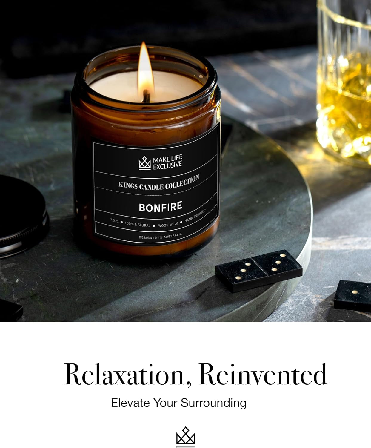 Scented Candles for Men | Bonfire, Mahogany & Teakwood Scented | Wooden Wick, Long Lasting, Masculine Scents | Natural Soy Jar Candle for Home, Bachelor Pad Decor | the Perfect Mens Gift.