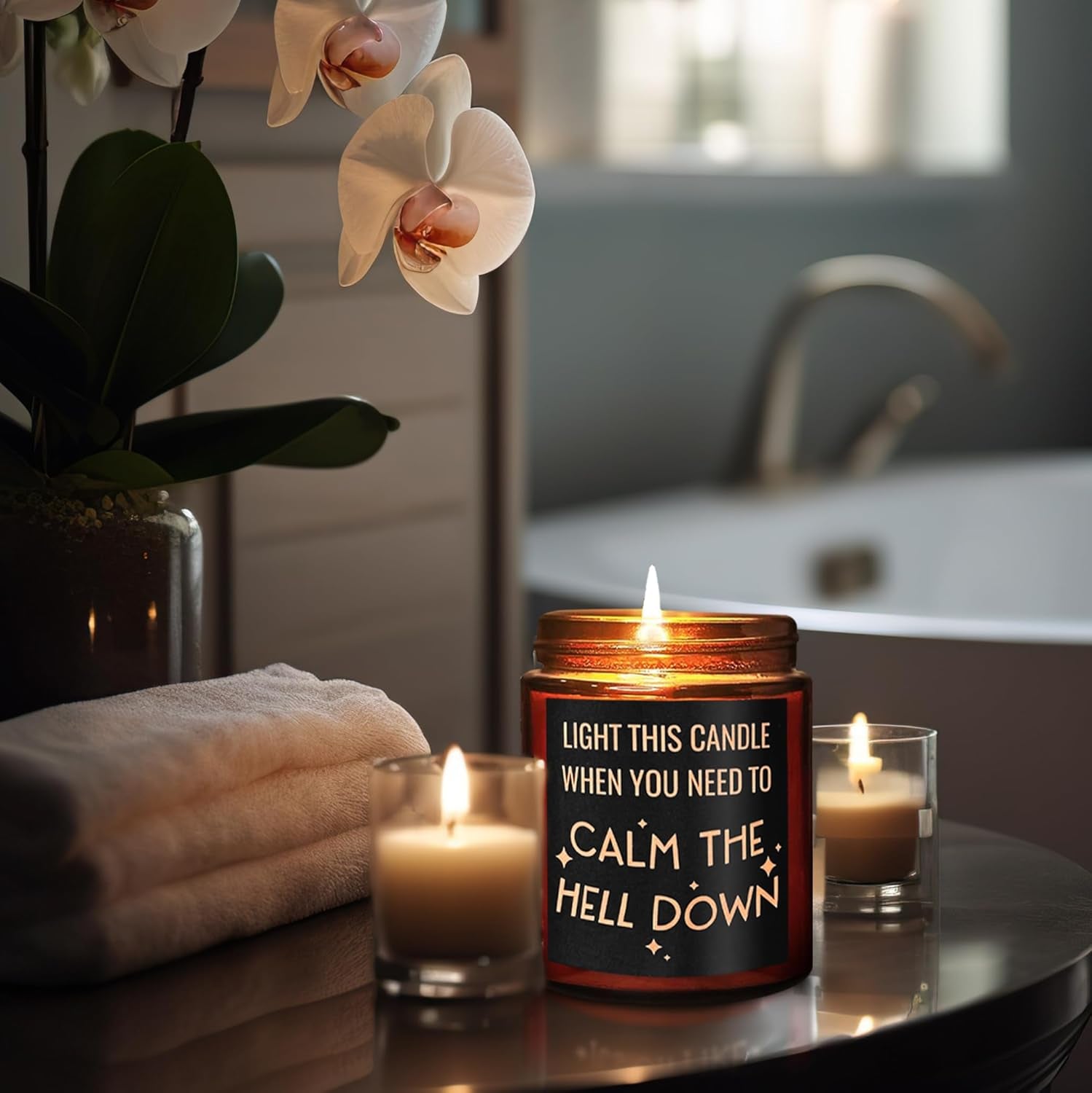 Calming Candles - Funny Relaxing Gift for Her - Calm Down, Relax Gifts for Women Men - Birthday Gift for Friend Coworker Bestie Sister - Aromatherapy, Anxiety Stress Relief Soy Jar Candle