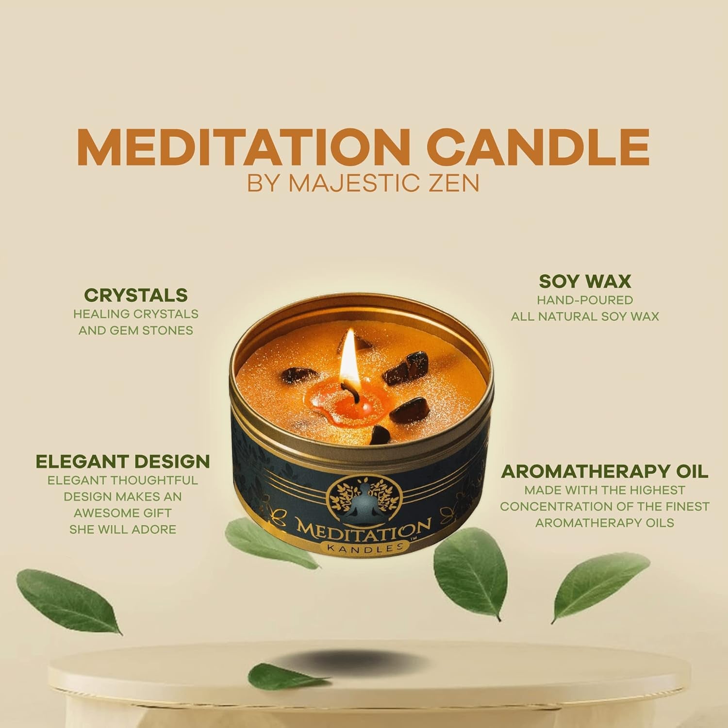Meditation Candles with Crystals | Natural Aromatherapy Candles for Relaxation & Healing | Stress Relief Candles for Yoga, Meditation & Self Care | 5Oz Each 4 Pack Gift Set