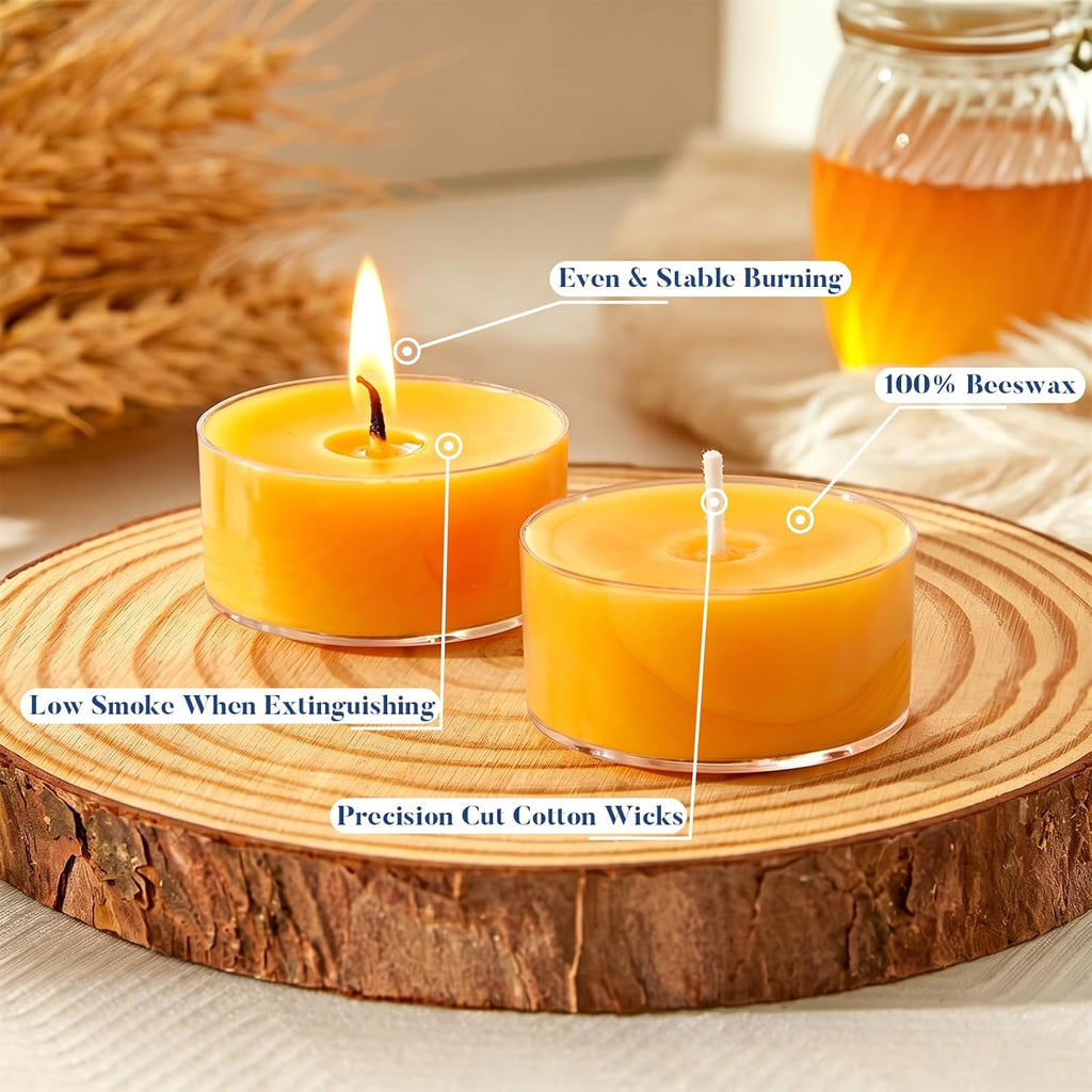 36 Pack Beeswax Tea Lights, 4-Hour Long Burning Tealight Candles, Ideal for Dinners Meditation Home Decor Tea Candles