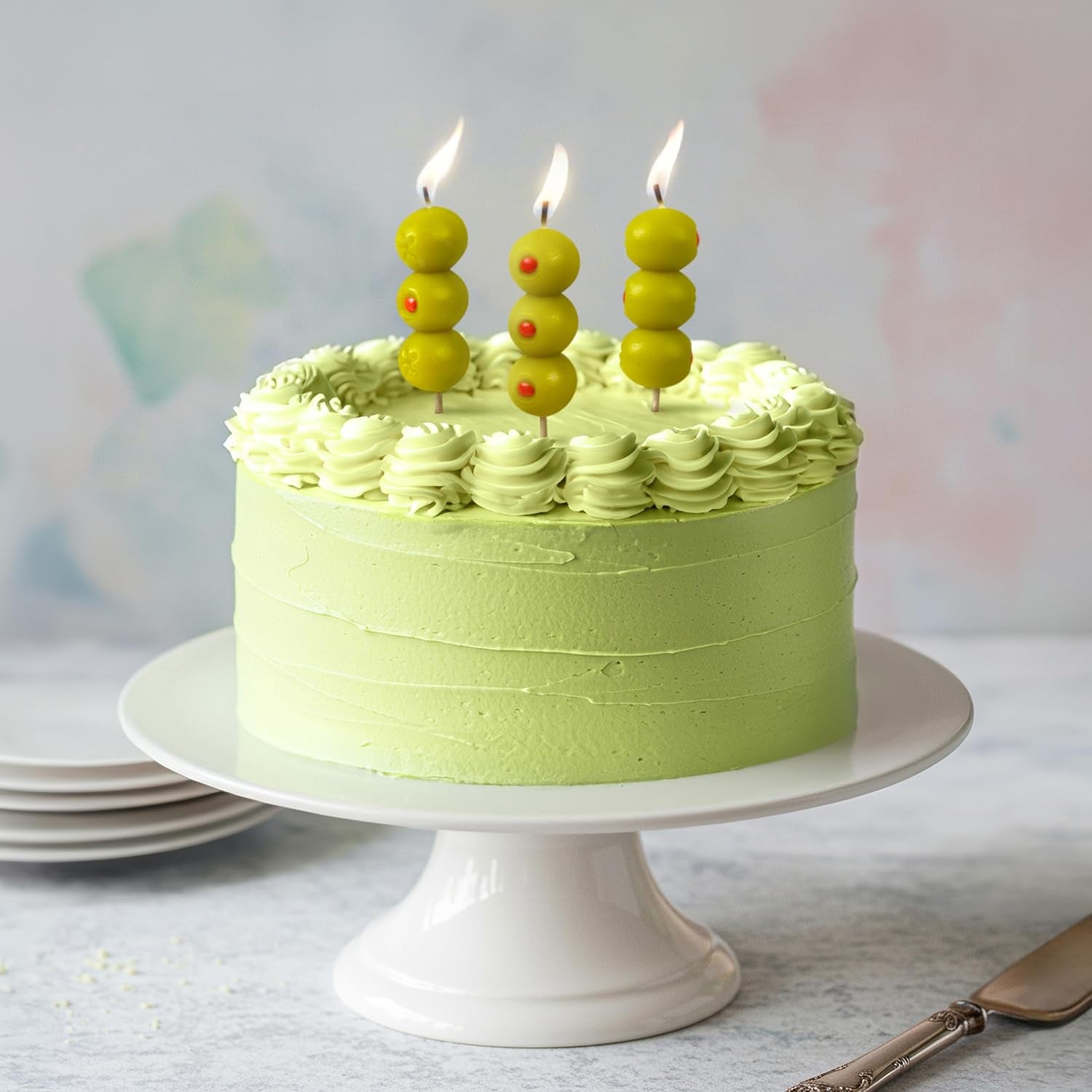 Cocktail Party Olive Birthday Candles – Set of 6 Martini Olive Celebration Candles with Wooden Picks – Fun Decoration for Parties, Birthdays, and Happy Hour