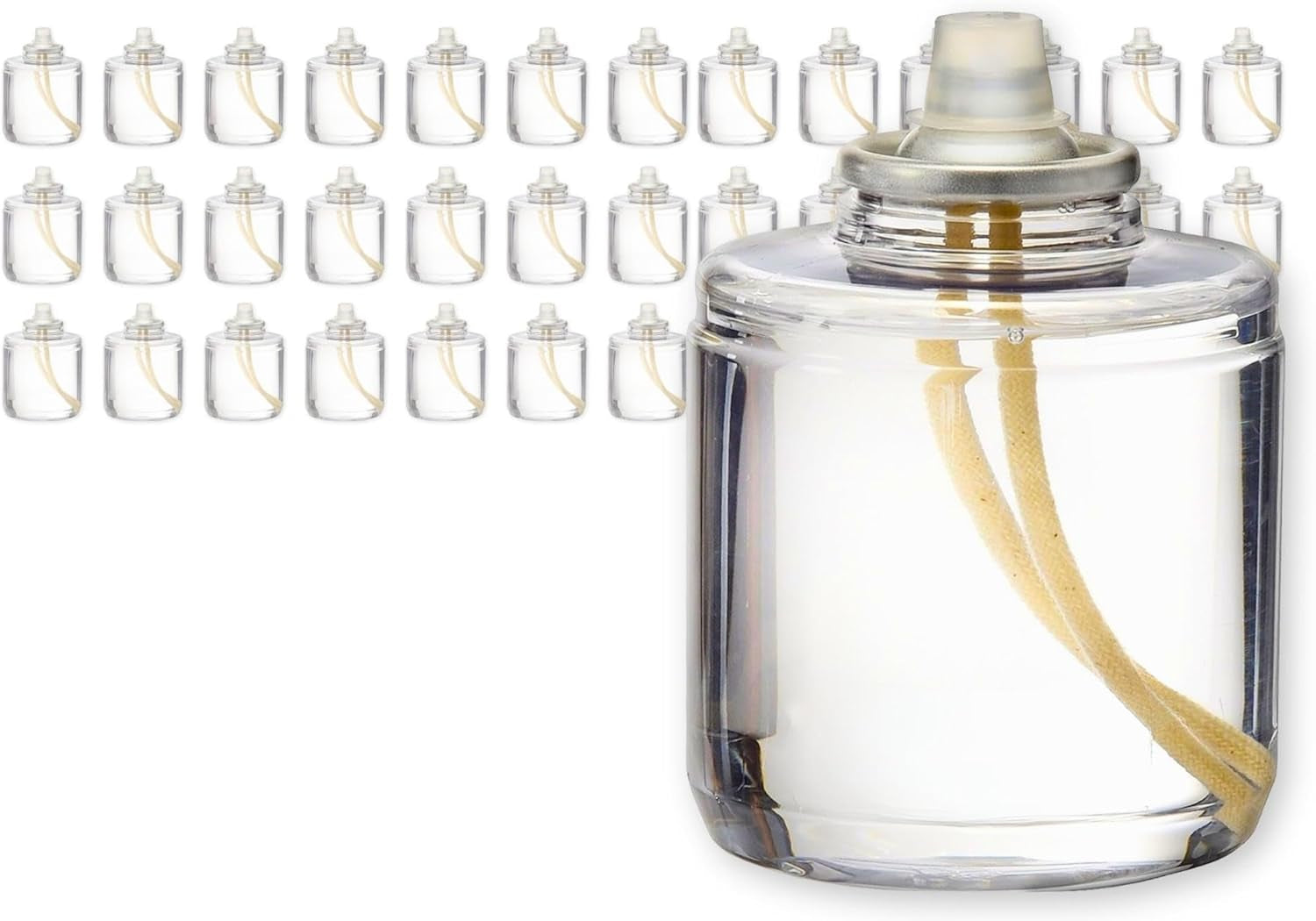 Disposable Liquid Candle, 42 Hour, for Use in Glass Votive Tealight Lamp Holders, Restaurant Wedding Table Top Lights, Child Resistant Closures, 36 Pieces, Clear Fuel Oil