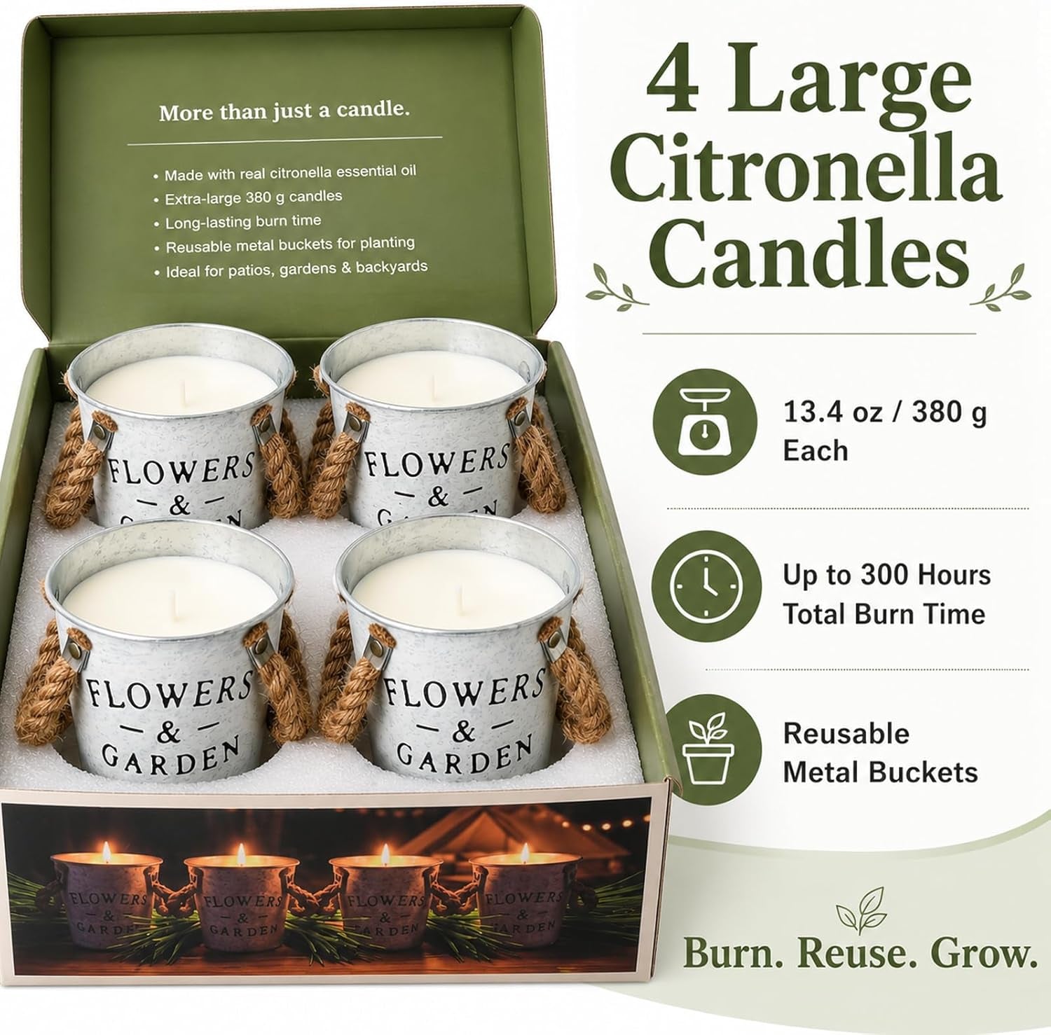 Citronella Candles Outdoor, 50Oz Citronella Candle for Patio, Garden, Yard, Balcony Backyard & Camping,Total 300Hours Burning Large Summer Outdoor Candles 4 Pack