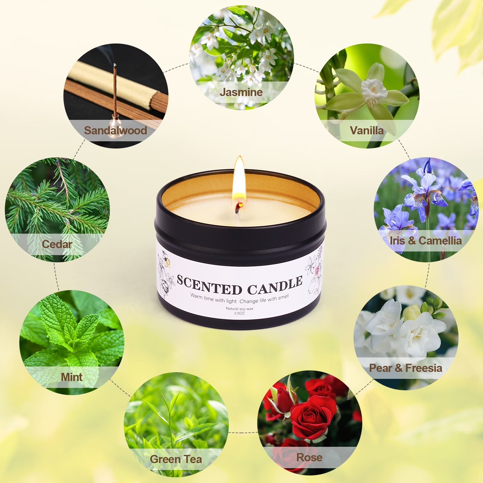 Scented Candles Gift Set 9 Pack Natural Soy Wax Jar Candles for Home Scented