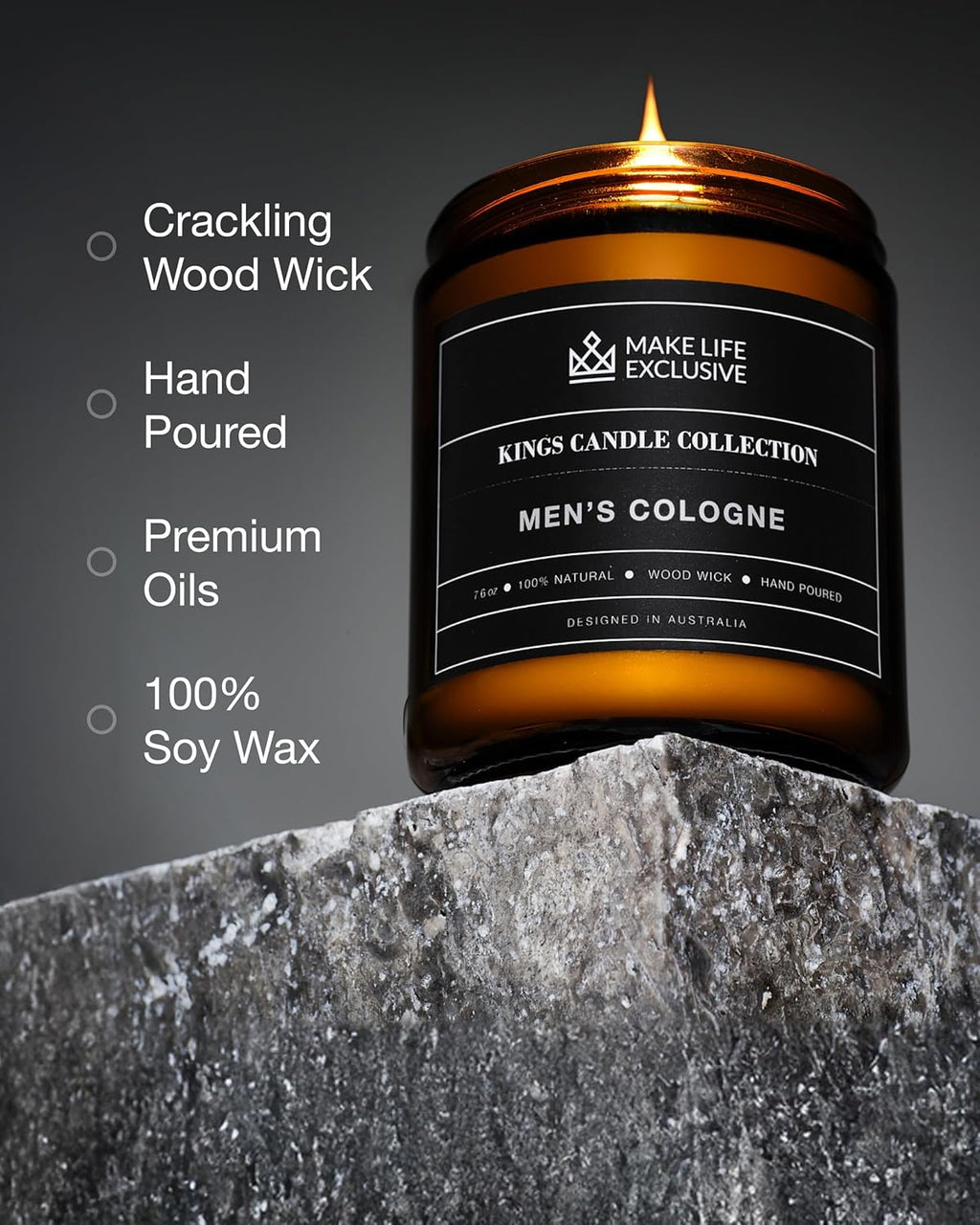 Scented Candles for Men | Men'S Cologne, Amber Sandalwood Scent | Wooden Wick, Long Lasting, Masculine Scents | Natural Soy Jar Candle for Home, Bacehlor Pad Decor | the Perfect Mens Gift