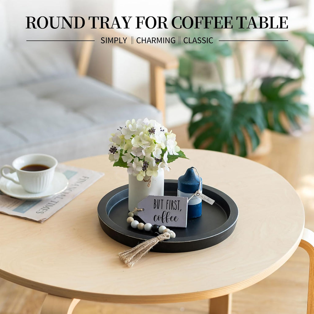 Black round Decorative Coffee Tray Wooden Trays for Coffee Table Centerpieces Di