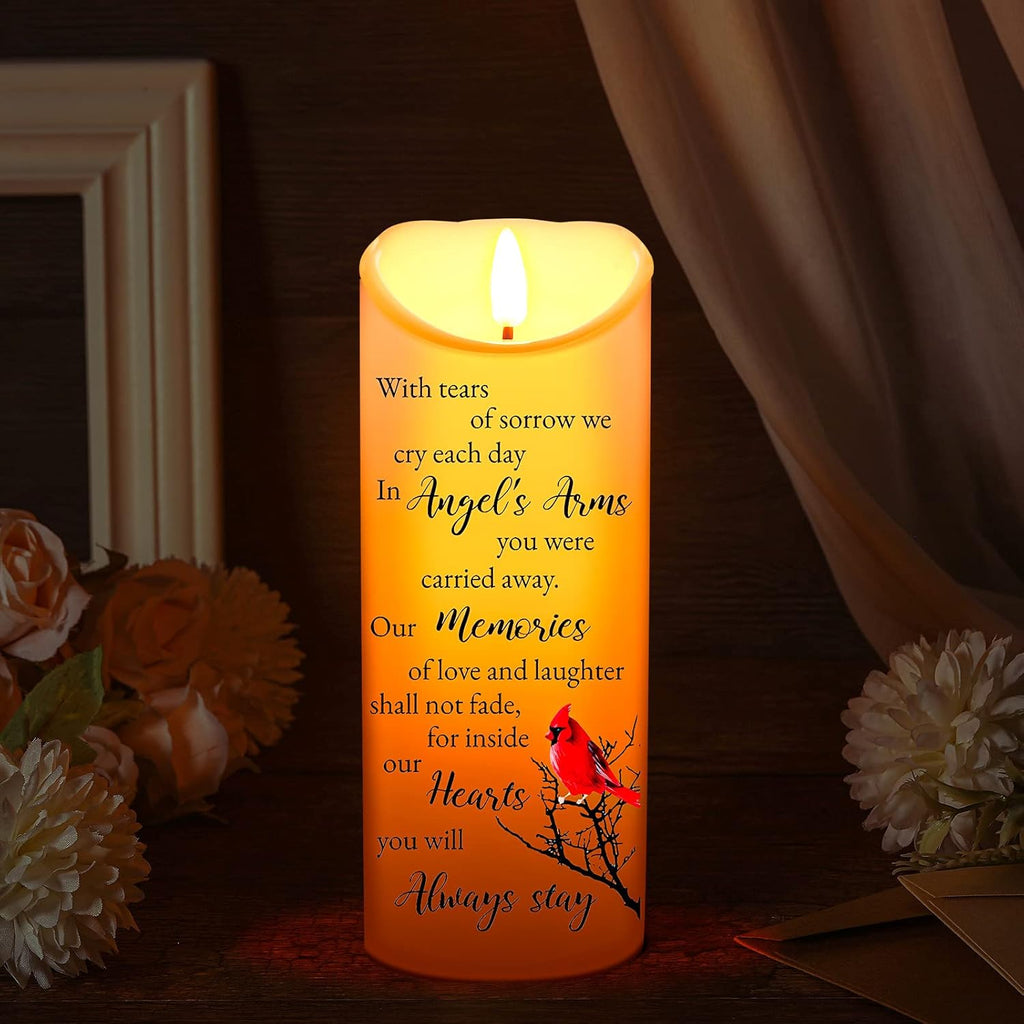 Memorial Candles Sympathy Gifts LED Flameless Cardinal Bereavement Candles for Loss of Loved One Sympathy Cardinal Gifts Battery Candle for Prayers(Retro Style)