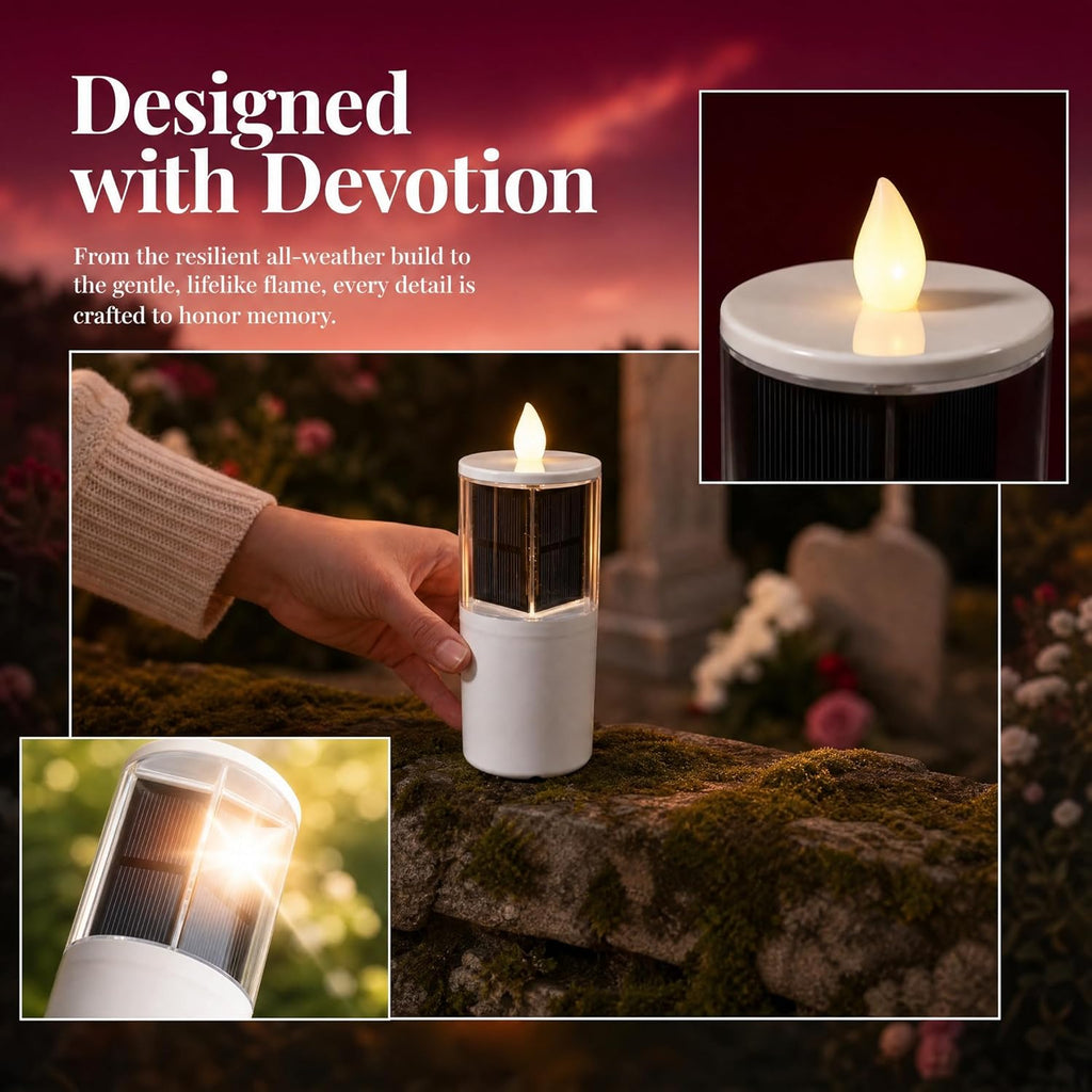 Solar Candles for Cemetery, 2.5"X6.5" Dusk to Dawn Memorial Grave Candle, Outdoor Waterproof Eternal Flame for Gravesite, Permanent Replacement for Traditional 7-Day Burning Candle (Set of 4)